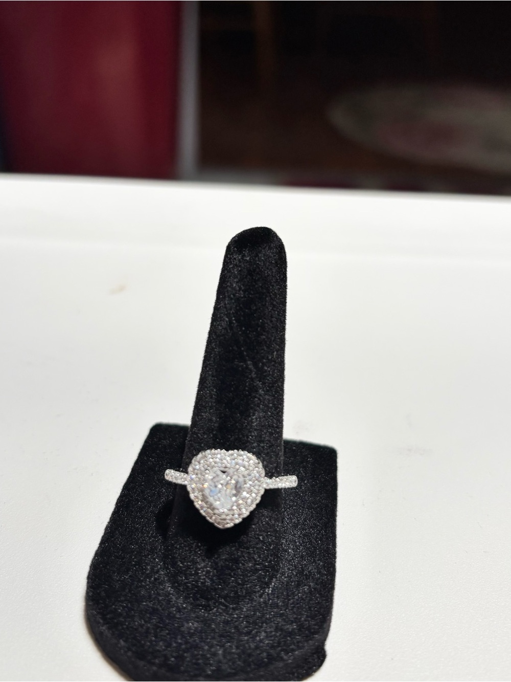 Classic Silver Heart Halo Ring with Clear Stone & silver band size8